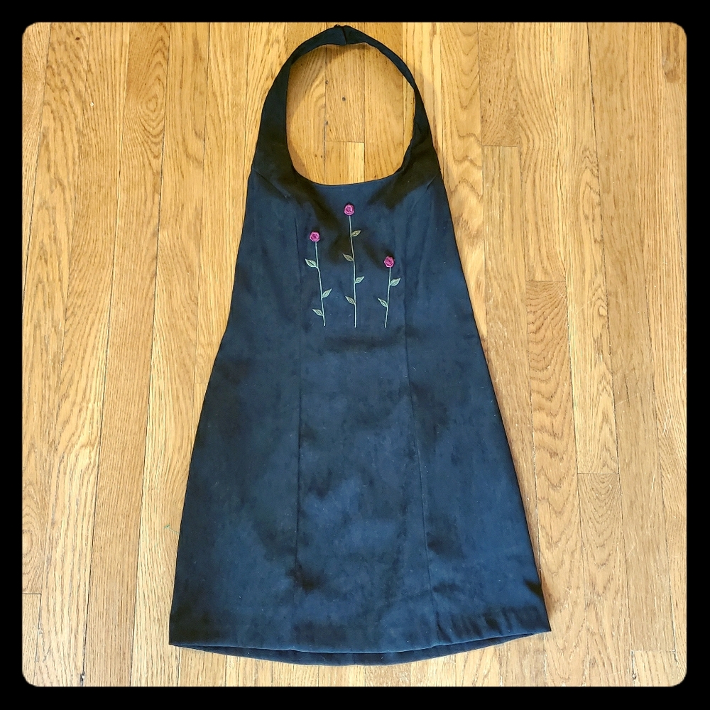 Vintage 90s ALL THAT JAZZ Halter FAUX SUEDE Dress